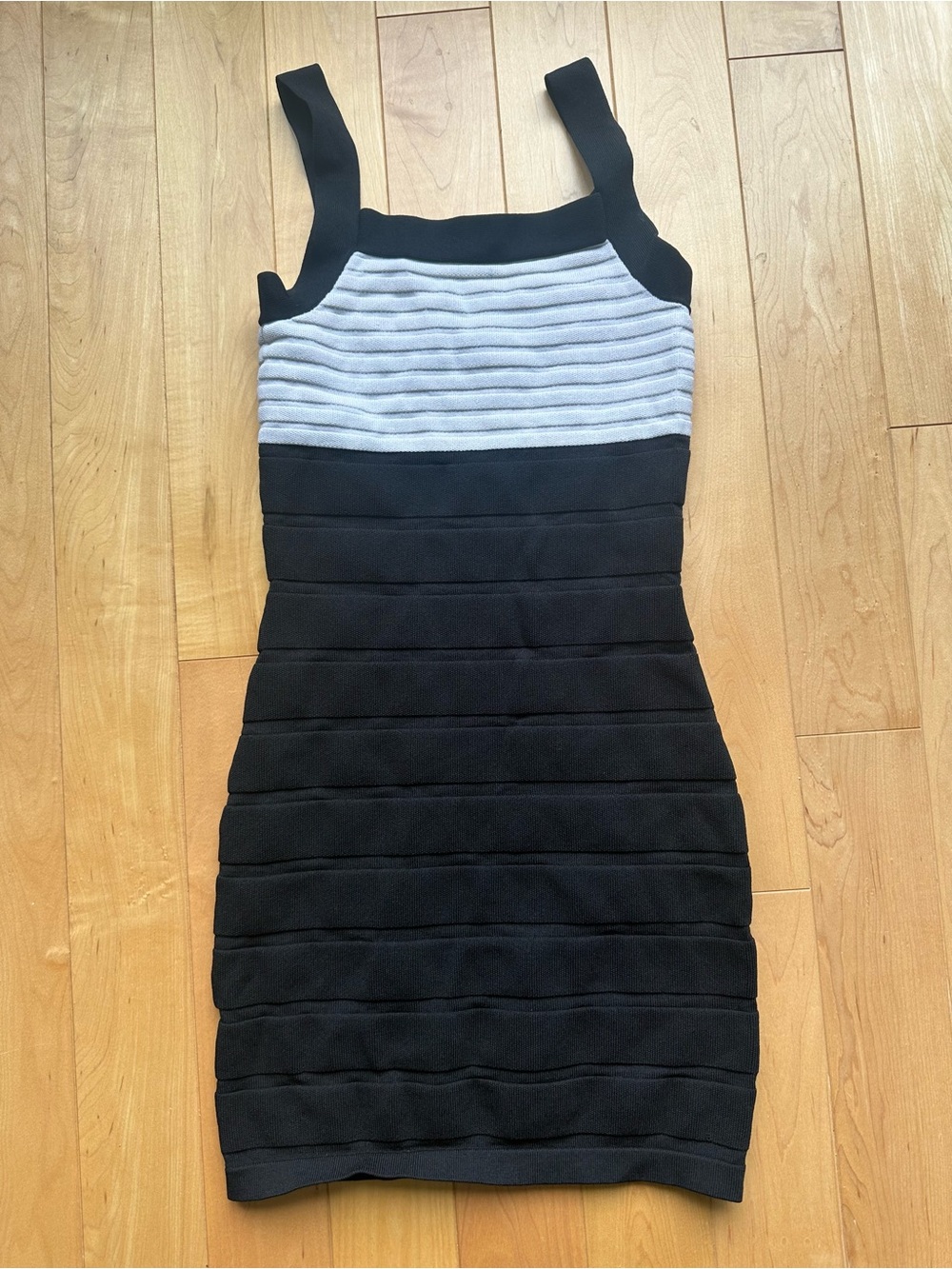 Mango Black and White Ribbed Bodycon Dress - Women XXS